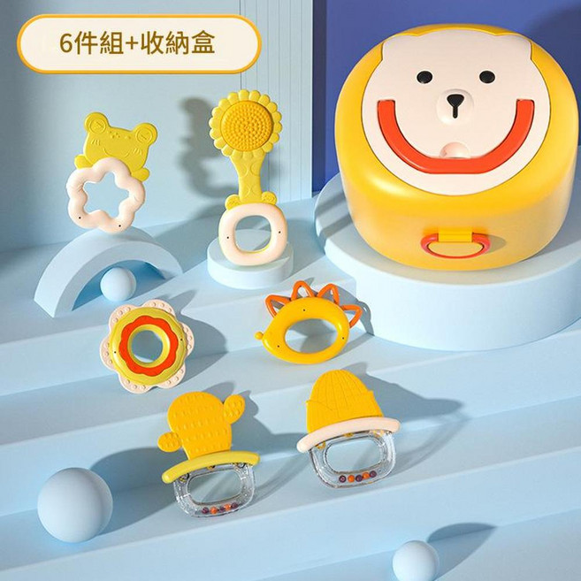 新生嬰兒軟牙膠禮盒 0-3歲抓握搖鈴安撫玩具, 6件套, 1個