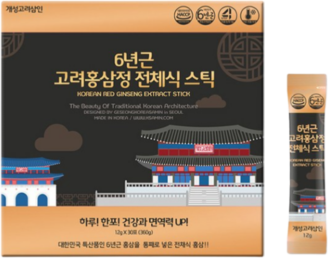KOREAN RED GINSENG FARMER 6年根紅蔘精華飲隨身包 30條入+提袋, 360g, 5個
