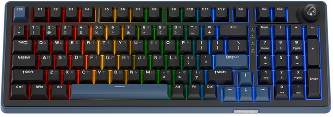 Ducky OK-M-98 機械式鍵盤 三模連線 有線鍵盤 熱插拔軸體 PBT鍵帽 電競鍵盤 無線鍵盤 五層減震結構, 黑色, 主商品, 段落軸