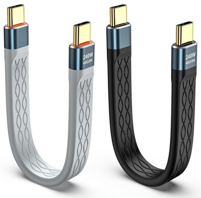 Type-C 雙頭便攜 FPC扁線 PD240W 快充 40GB 傳輸 雷電4, 1個, 黑色002-21, 13cm