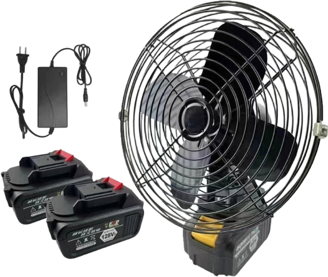 鋰電池充電風扇 無線超長續航 擺攤宿舍戶外大風力, 【強勁】自動搖頭8寸風扇+雙電池+充電器