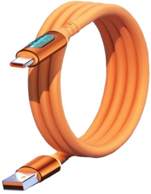 數據線 時尚橙智能數顯充電線 Type-C快充線 240W充電線 各Type-C接口適用 i15/16/17, 橙色-數顯USB-Type-C, 1個, 2m