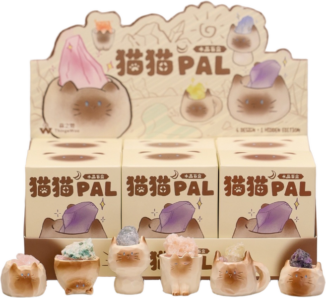 ThingsMice 貓貓 PAL 水晶盲盒 6款常規+1款隱藏 療癒系貓咪擺飾, 1個