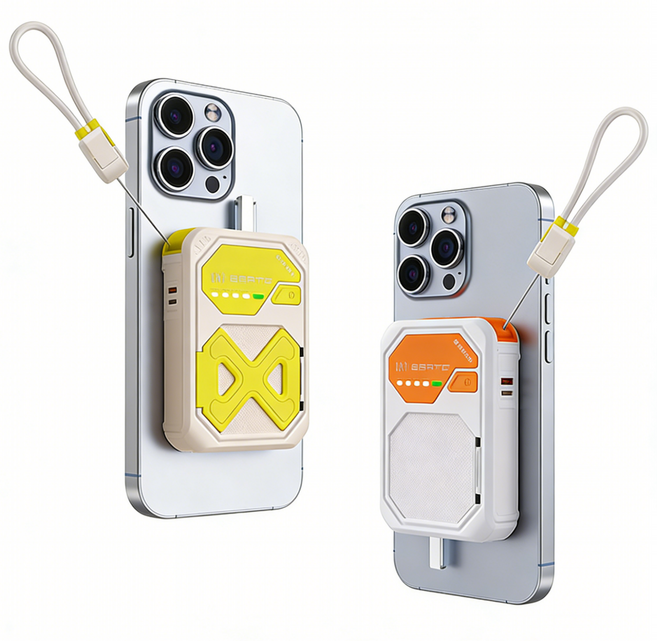 Y37 行動電源 自帶線 口袋型Type-C充電寶 蘋果安卓通用 快充無線充電, 橙黃色, 多功能行動電源