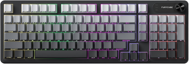 FURYCUBE IP98 Gasket RGB 鍵盤 (英), 98鍵/極晝側刻A【三模有線+無線2.4g+藍牙】RGB/防水, 藍牙無線機械鍵盤防水電競鍵盤, 98鍵