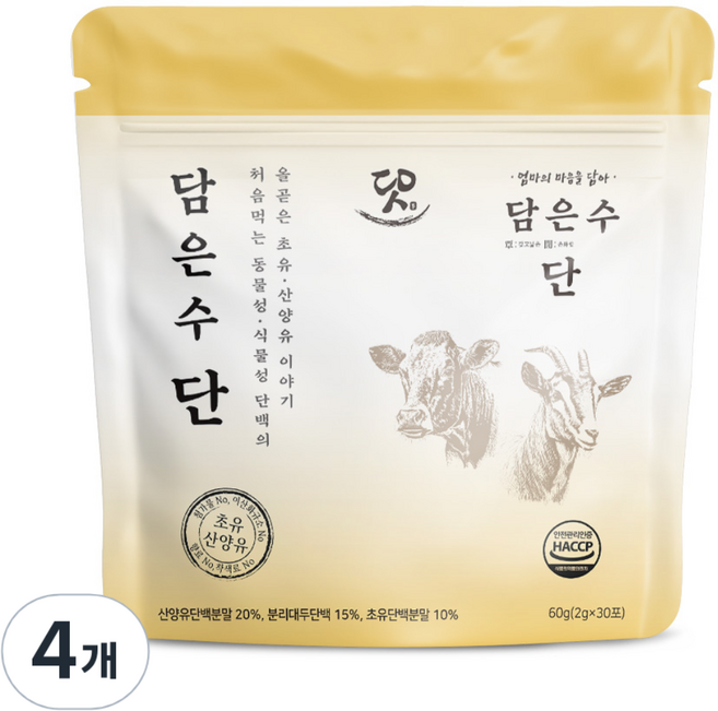 DAMEUNSU 初乳山羊乳動物性植物性蛋白質的組合 糖 30包 原味, 60g, 4個