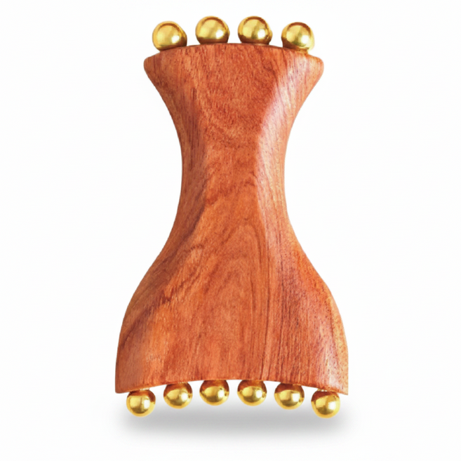 MUSI 提拉緊緻 穴位按摩, 1個, 黃銅臉部按摩器-花梨木+穴位圖