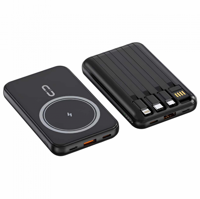 頂規磁吸20000MAH行動電源自帶線四線快充輕薄大容量Type-C充電買一送六超值組, 款式1【黑】磁吸無線+自帶線, 黑, 款式1【黑】磁吸無線+自帶線
