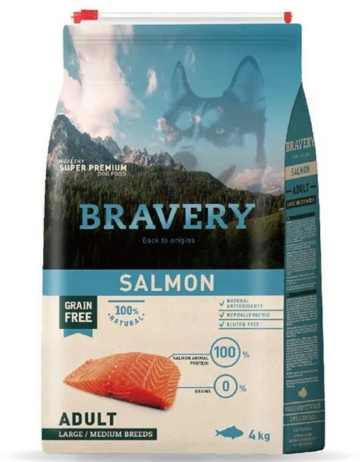 BRAVERY 焙菲力狗飼料中大型成犬 西班牙, 12kg, 1個, 鮭魚+蔬菜