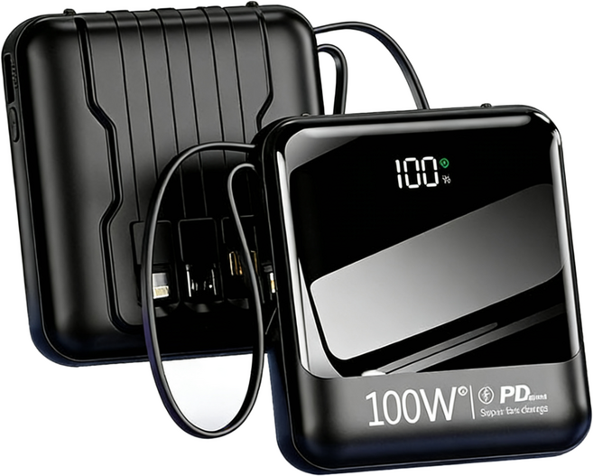 KJJ 大容量行動電源 可上飛機 20000mAh 電量顯示 自帶雙線 多孔輸出 快充 Lightning+TYPE C QC3.0 行動充 口袋寶 充電寶 行充, 黑色, 20000毫安行動電源
