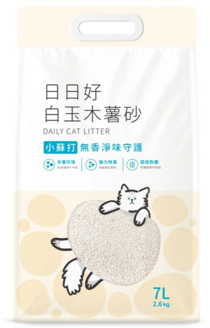 寵物王國 日日好-白玉木薯貓砂 7L 迷你白玉珍珠 快速凝結 木薯砂 貓砂, 小蘇打(無香)x6入組, 1個