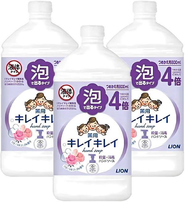 LION 獅王 趣淨 日本原裝進口 泡沫洗手慕斯補充瓶 花香, 800ml, 3瓶