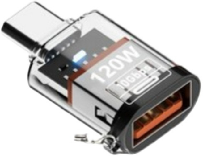 USB3.2 Gen2 透明 USB-C 轉 USB-A 轉接頭 10Gbps 120W, Type-C公轉USB母轉接頭-透明色, 1個, 28mm