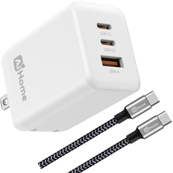 AiHome 雙Type-C USB-A 輕巧便攜旅行必備, 1套, 65W-1A2C-CC-充電線線組