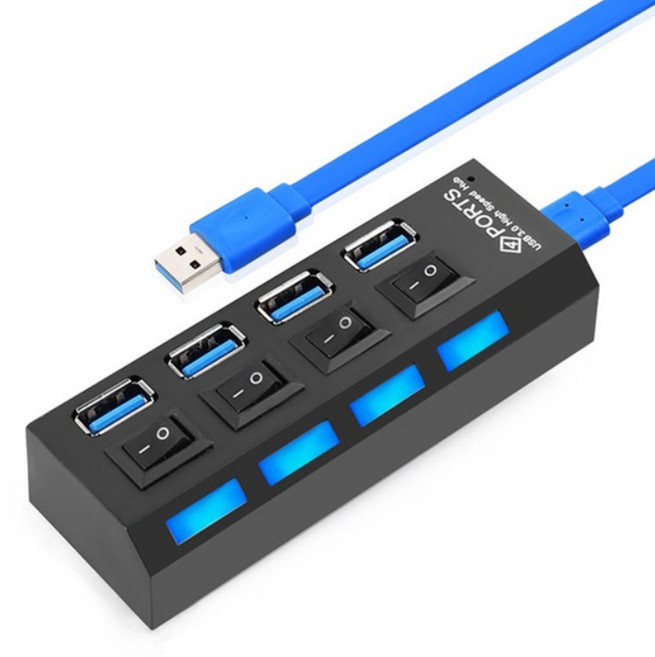 PORTS USB 3.0高速集線器 獨立開關多連接埠擴展 LED指示燈輕巧便攜, 黑色4孔, 1個