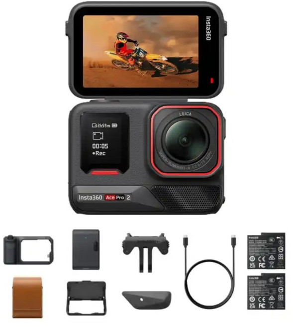 Insta360 Ace Pro 2 運動攝影機 閃印套裝 黑色/白色, 黑色