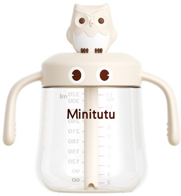 DFMEI Minitutu兒童水杯奶瓶PP牛奶杯卡通貓頭鷹造型寶寶學飲杯防摔 320mL白色PP牛奶杯【贈1直飲吸嘴】:如圖, 1個, 1L, 320mL白色PP牛奶杯320mL【贈1直飲吸嘴】:如圖