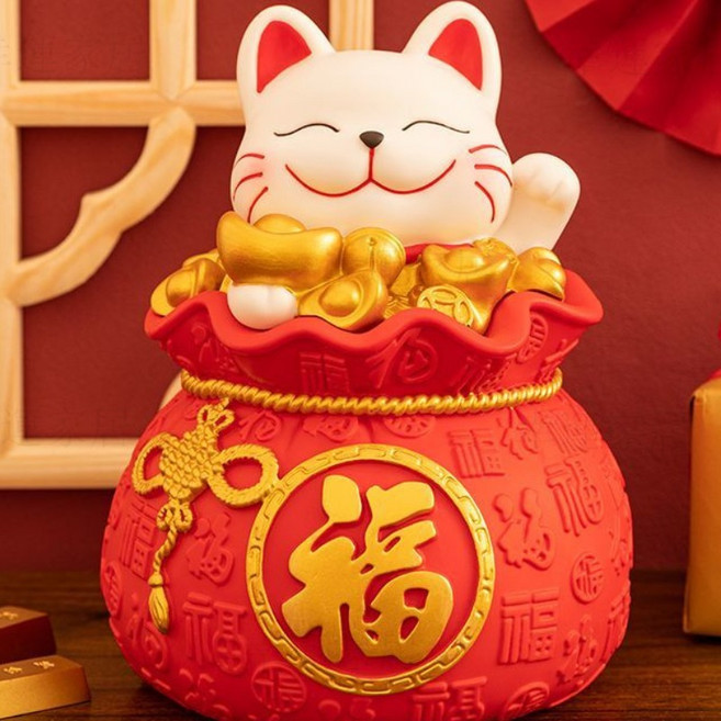 存錢筒 招財貓聚寶盆 新年禮物 生日禮物, 1個, 福袋貓-大號【福】