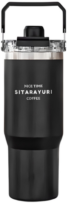 SITARAYURI 磁吸蓋保溫杯 900ML大容量 三種飲用方式 提把手把兩用款, 尊爵黑, 1個, 900ml