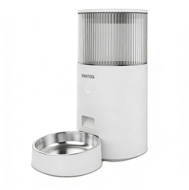 WANTECH 寵物自動餵食器 APP遠程監控 16mm凍乾也不卡糧, 2.5L餵食器白色, 10g, 1個