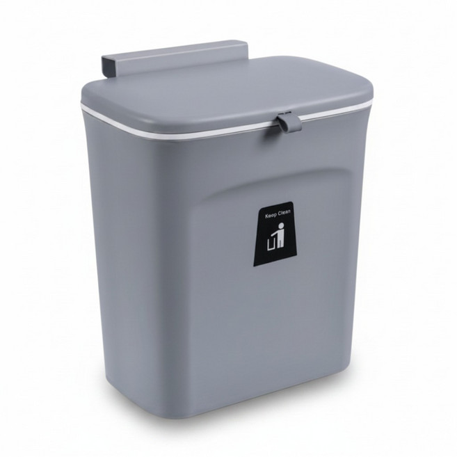 壁掛式垃圾桶 廚餘桶 廚房垃圾桶 掀蓋式 9L, 9L(大)-灰色, 9L(大)-灰色