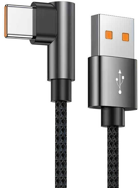 數據線 加長3米10A超級快充線 USB A toType-C彎頭數據線 適用Type-C接口手機充電線, 10A超級快充USB A to Type-C彎頭-黑色, 1個, 3m