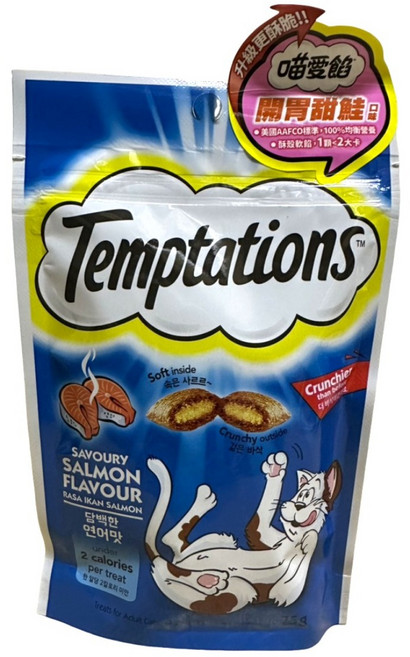 Temptations 誘惑 貓零食 酥脆潔牙 貓咪點心, SALMON, 75g, 1個