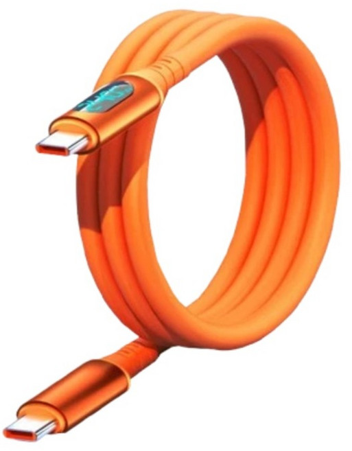 WEET 數據線 時尚橙智能數顯充電線 Type-C快充線 240W充電線 各Type-C接口適用 i15/16/17, Type-C to Type-C-橙色, 1個, 1m