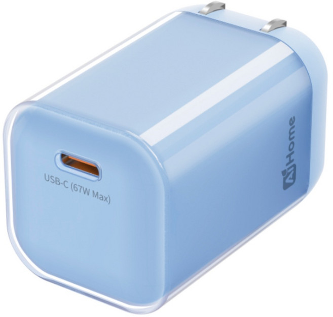 AiHome 67W GaN氮化鎵迷你USB-C快充充電器組, 67W氮化鎵藍色快充頭(不附線), 1個