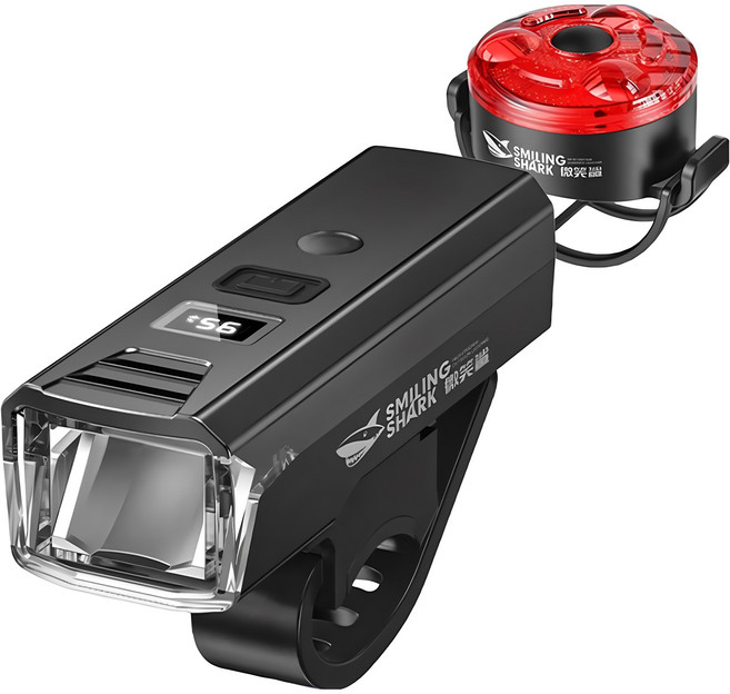 微笑鯊腳踏車燈 感應式單車燈 多功能強光騎行照明, 1個, QX-D400SX數顯-D400尾燈