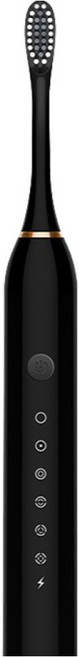 聲波電動牙刷 IPX-7級防水 6檔模式 高頻清潔, 黑色電動牙刷, 1套, 附四刷頭