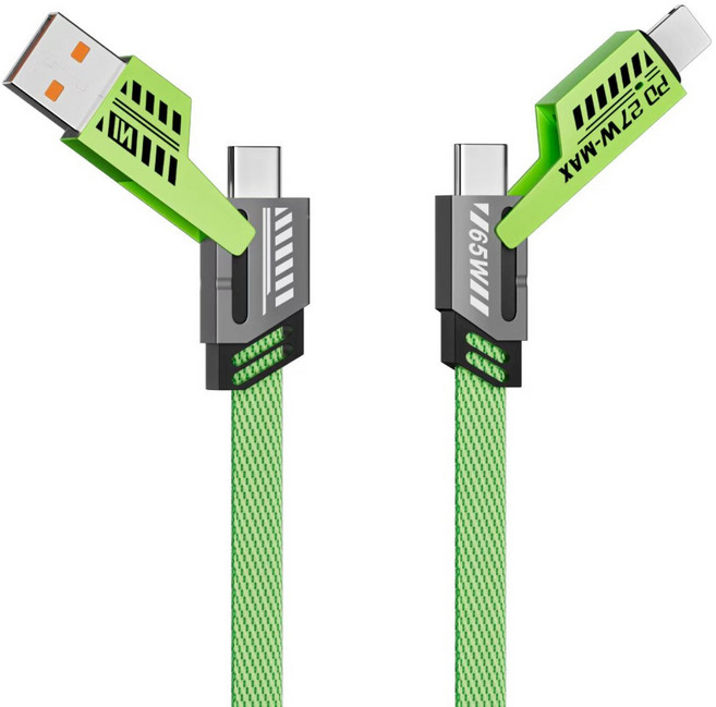 工程風格65W快速充電Type-C傳輸線 堅固耐用編織材質手機平板筆電通用, 綠, 1個, 200cm