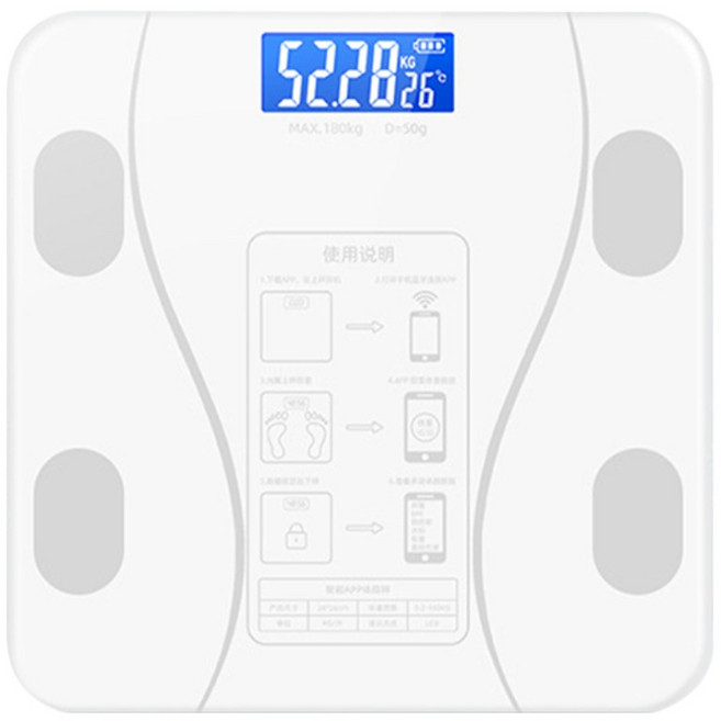 藍牙體脂計 體重計 0.01kg高精度 USB充電 APP數據同步 LCD夜視螢幕 白色款, 1個, 白色-藍芽充電款, 白色, 藍芽充電款