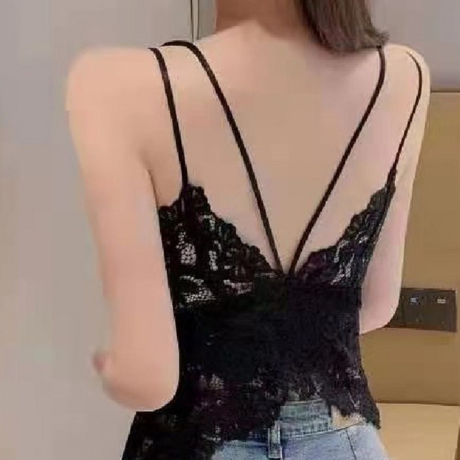 蕾絲吊帶小可愛 胸墊無鋼圈美背V領內衣 黑色白色均碼加大碼