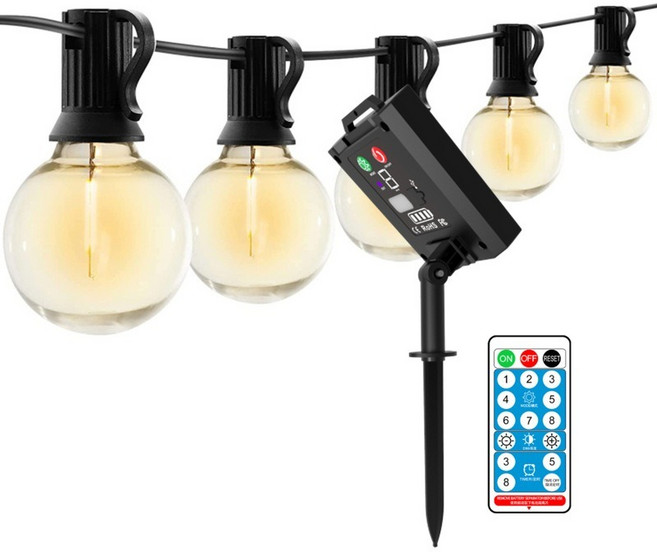 太陽能LED燈串 戶外防水 G40裝飾燈 仿愛迪生燈泡 露營燈 免插電, 1個, 雙重供電太陽能LED黃光9.5米25燈
