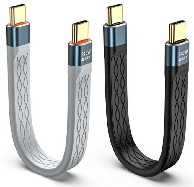 Type-C雙頭便攜 FPC扁線 PD240W快充 40GB傳輸 雷電4全功能線, 1個, 黑色, 13.3cm