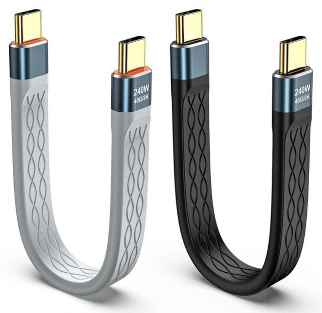 Type-C 雙頭便攜數據線 FPC扁線 PD240W 快充數據線 40GB 傳輸 雷電4 全功能線, 1個, 灰009-01, 13cm