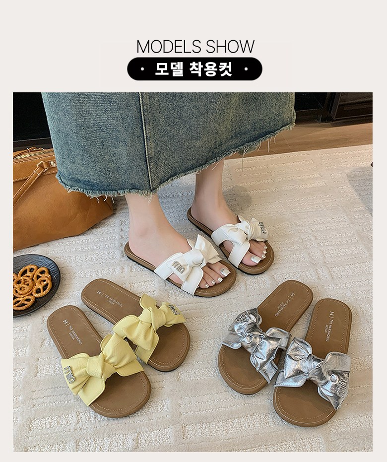 여성 귀여운 리본 여성뮬슬리퍼형샌들