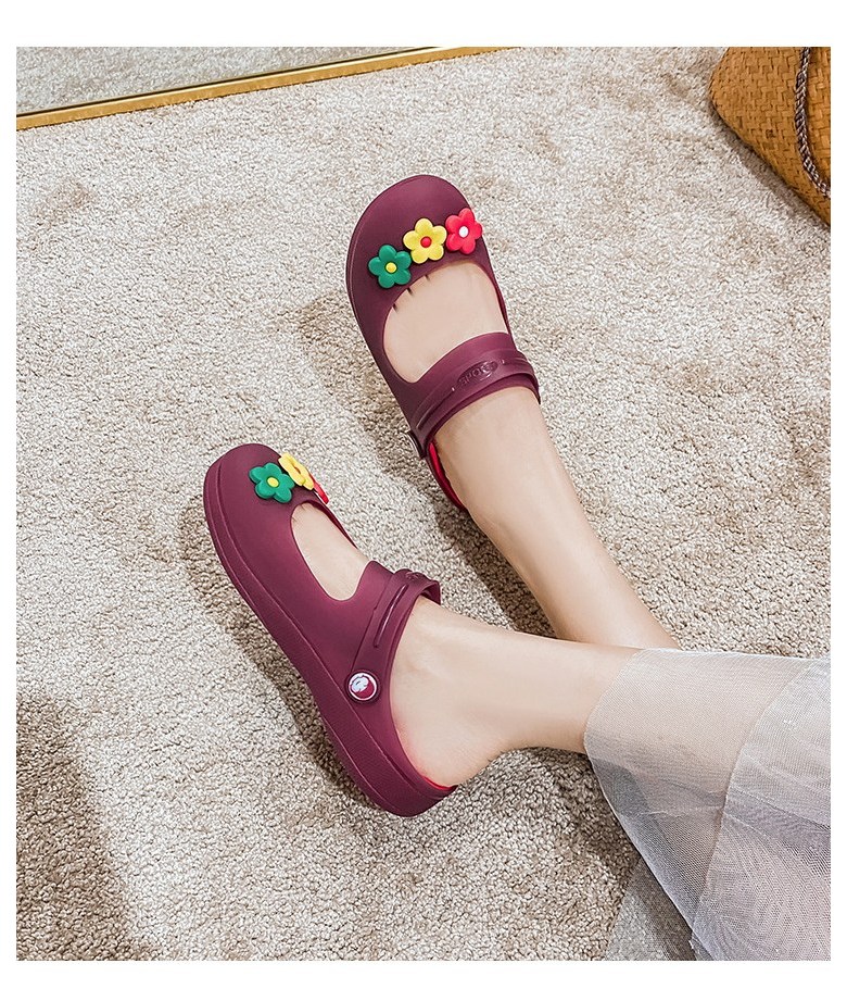 여성 발편한 플라워 여성뮬슬리퍼형샌들