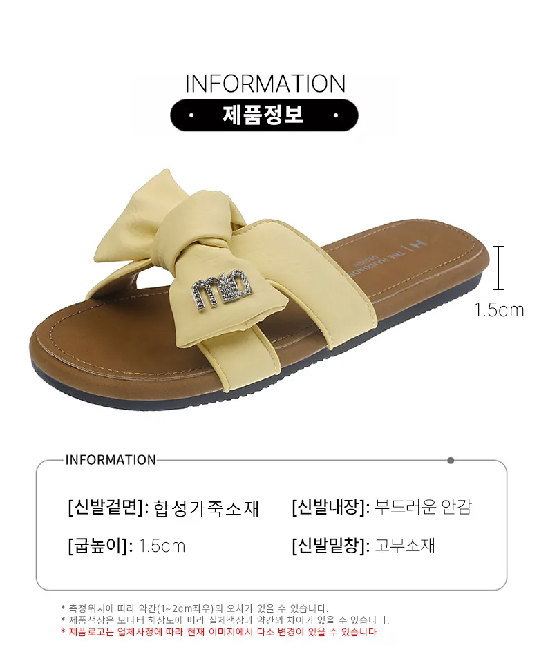 여성 귀여운 리본 여성뮬슬리퍼형샌들