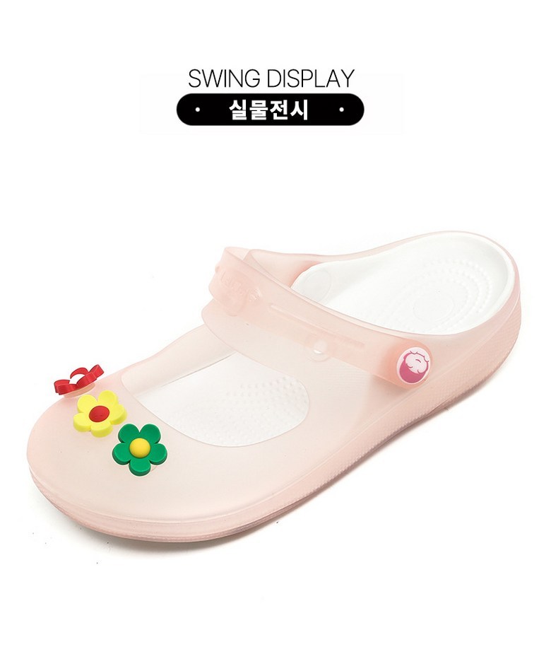 여성 발편한 플라워 여성뮬슬리퍼형샌들