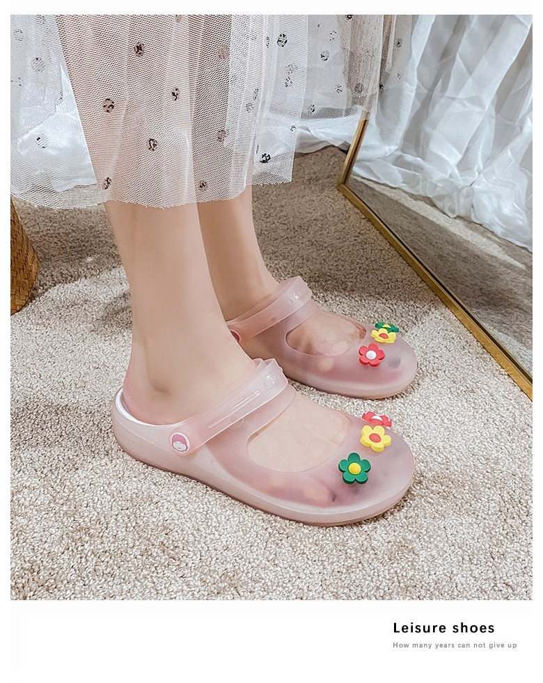 여성 발편한 플라워 여성뮬슬리퍼형샌들