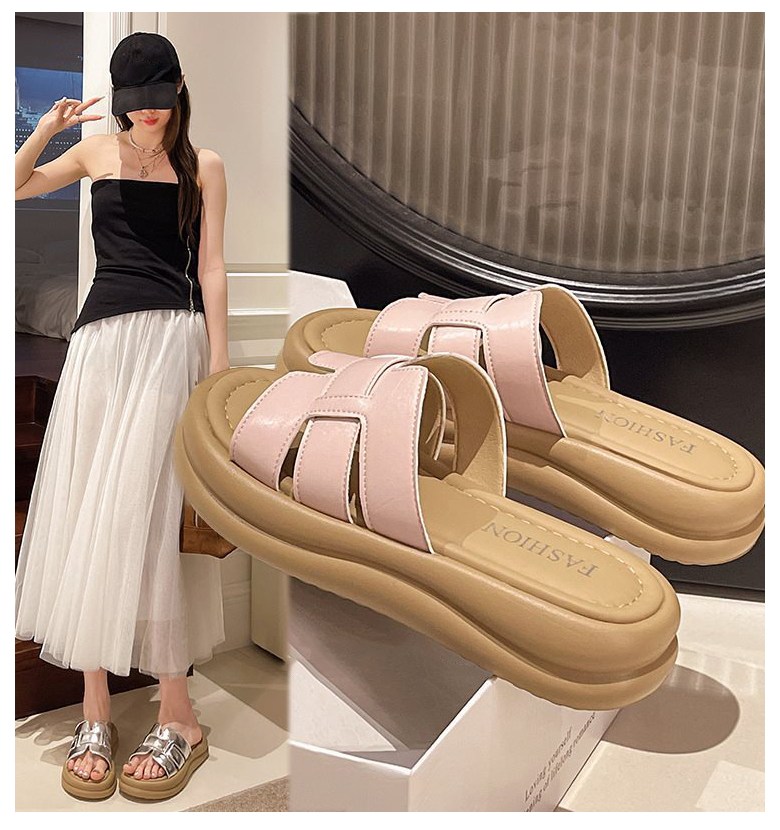 여성 발편한 통굽 여성뮬슬리퍼형샌들