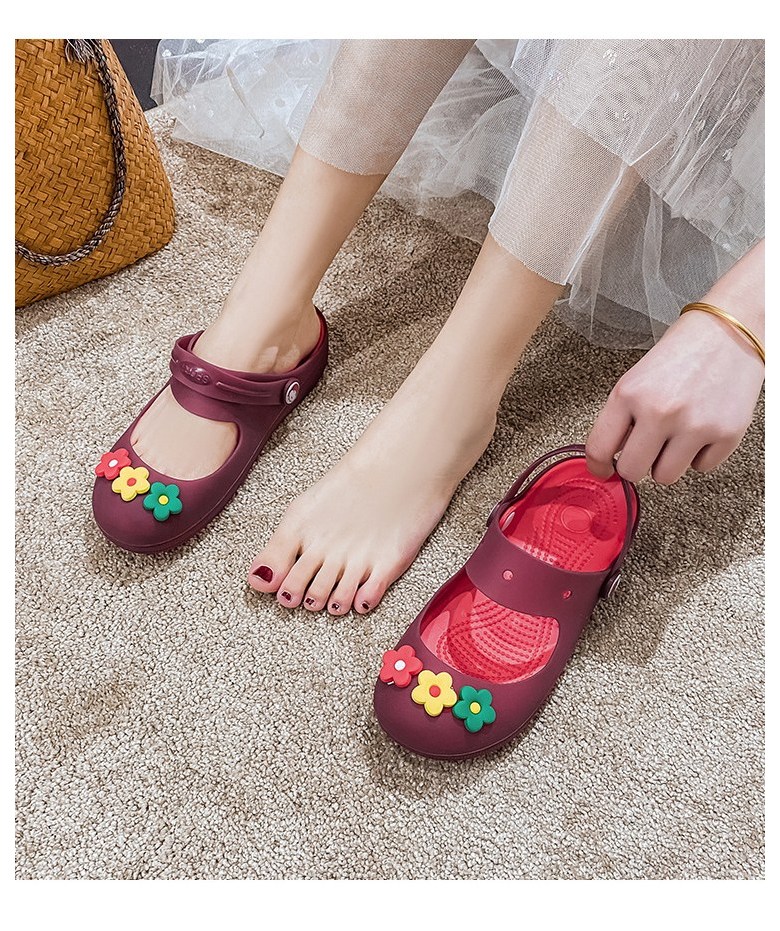 여성 발편한 플라워 여성뮬슬리퍼형샌들