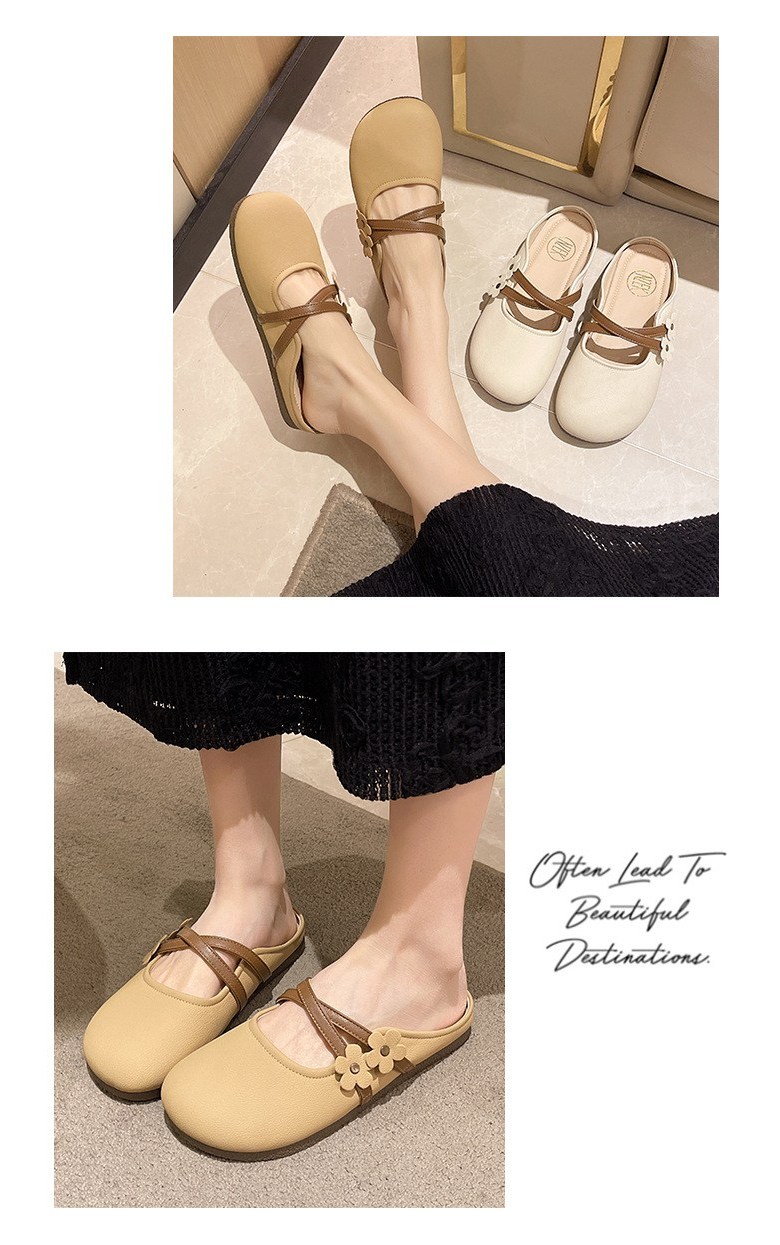 여성 발편한 플라워 여성뮬슬리퍼형샌들