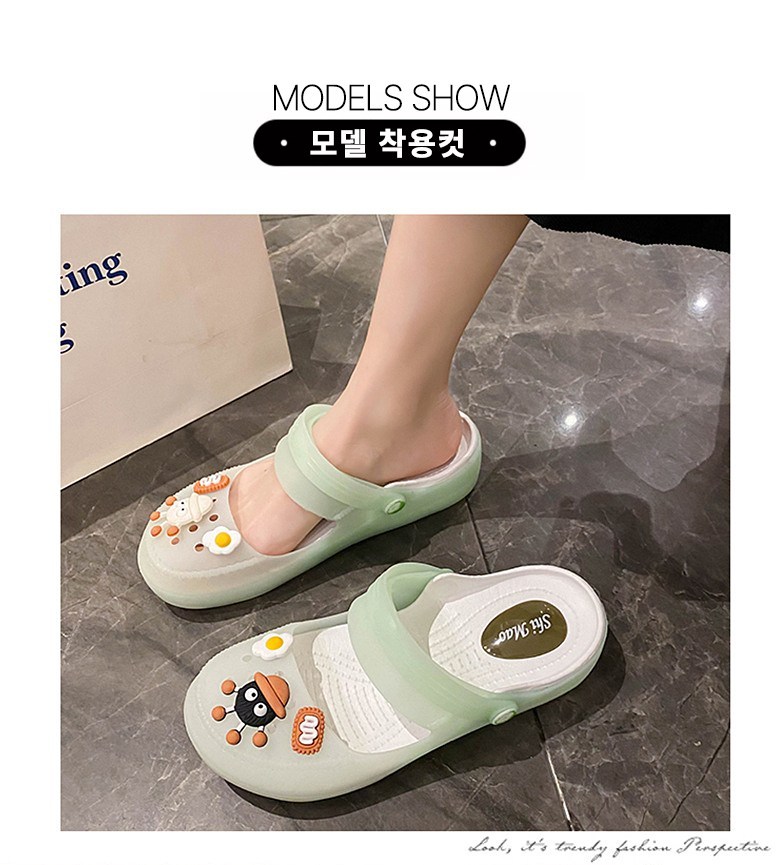여성 발편한 캐릭터 여성뮬슬리퍼형샌들