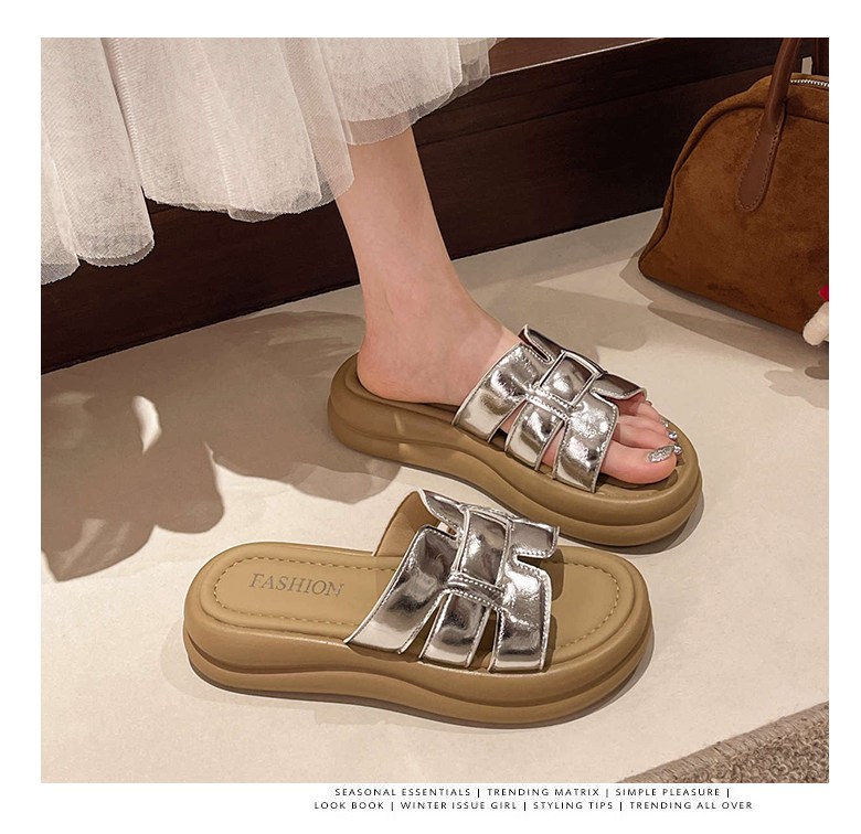 여성 발편한 통굽 여성뮬슬리퍼형샌들