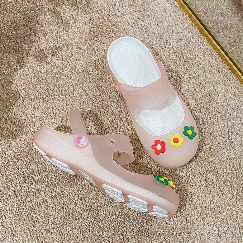 여성 발편한 플라워 여성뮬슬리퍼형샌들