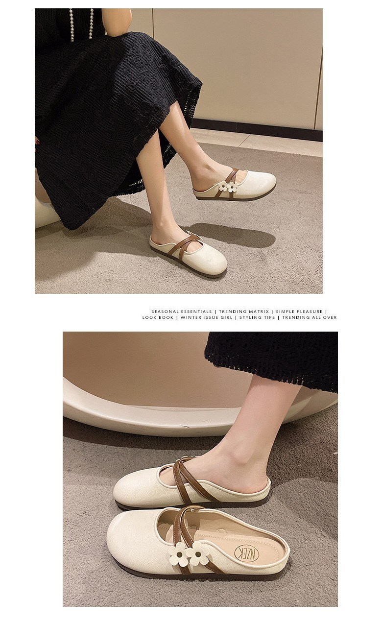 여성 발편한 플라워 여성뮬슬리퍼형샌들
