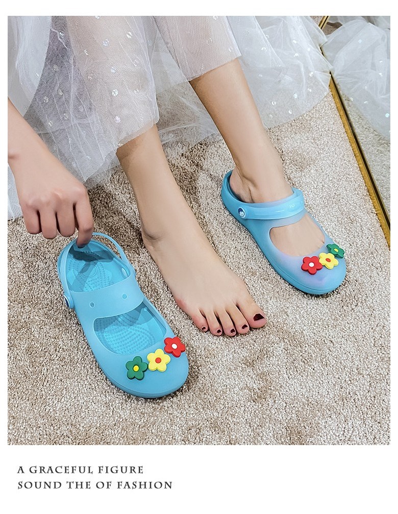 여성 발편한 플라워 여성뮬슬리퍼형샌들